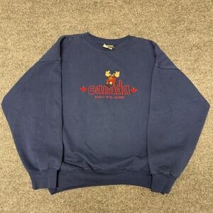 Vintage 90s Anywear Canada Moose Sweatshirt Navy Blue Sault Ste Marie Mens L
